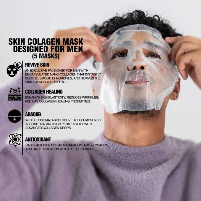 Custom Logo Sheet Face Mask for Men Nourishing Oryza Sativa Rice Lees Extract 5 Piece Set 2