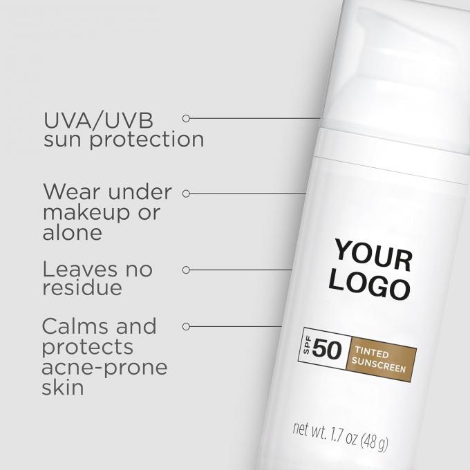 Support Private Label Tinted Face Sunscreen SPF 50 with Zinc Oxide Titanium Dioxide 1